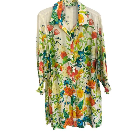 John Mark Floral Satin Dress Shirt/ Tunic Long Sleeve Size L NWT - Picture 2 of 8